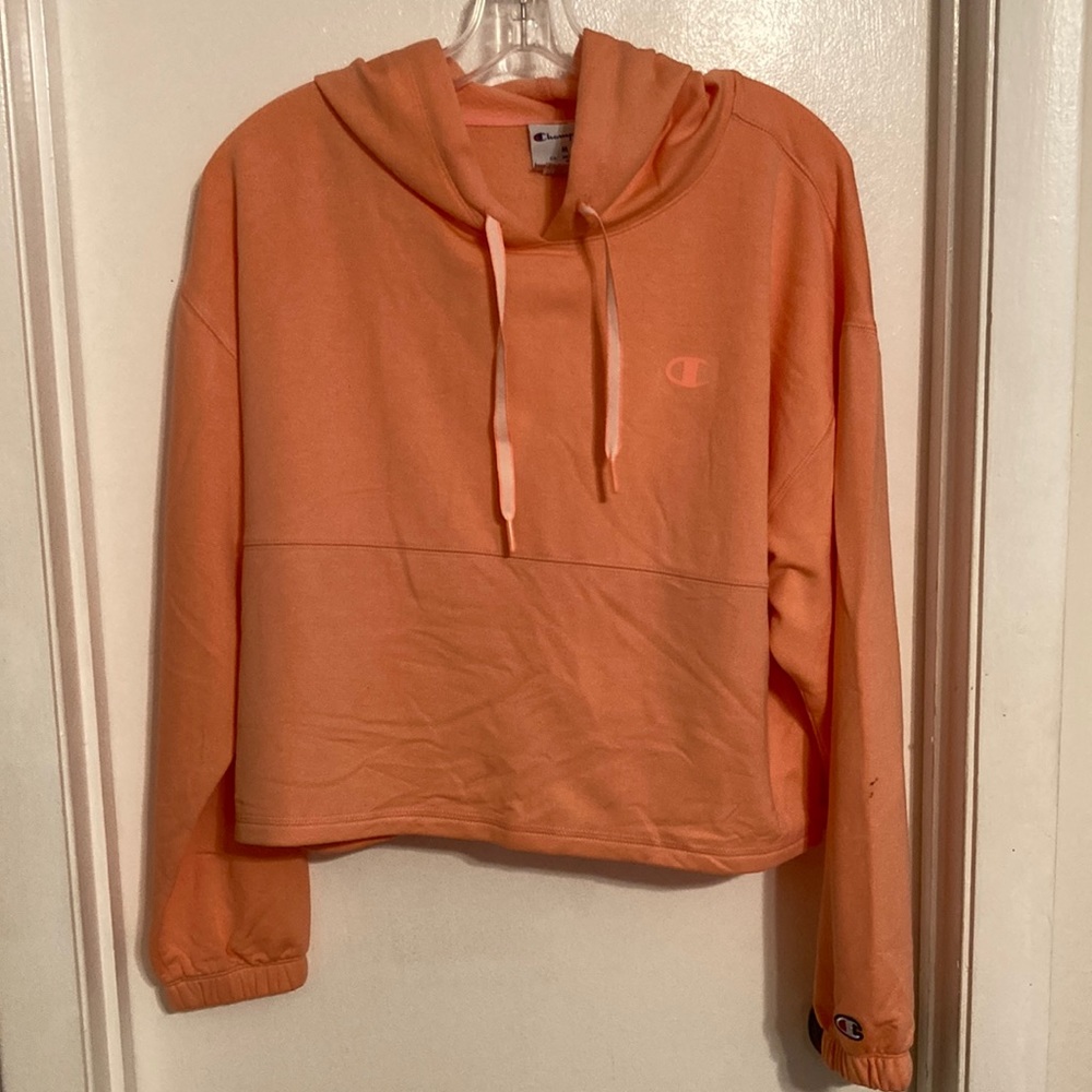 Champions Women’s Peach Crop Top Hooded Sweatshirt (size M)
